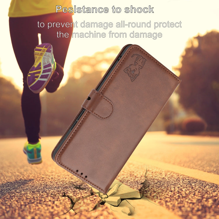 For iPhone 16 Embossed Happy Cat Pattern Flip Leather Phone Case(Brown) by buy2fix