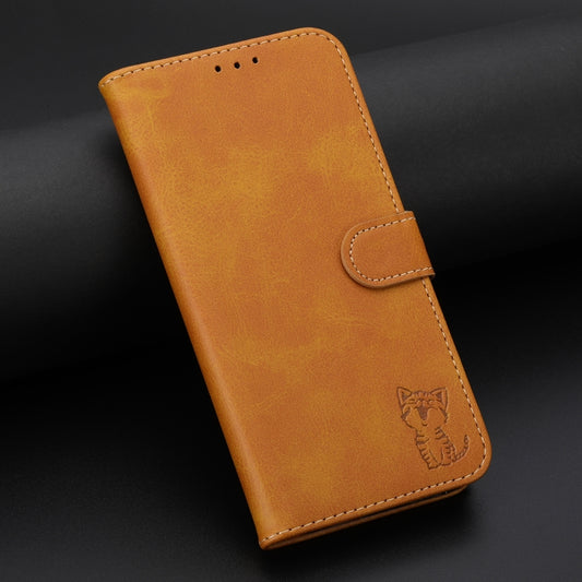 For iPhone 16 Embossed Happy Cat Pattern Flip Leather Phone Case(Yellow) by buy2fix