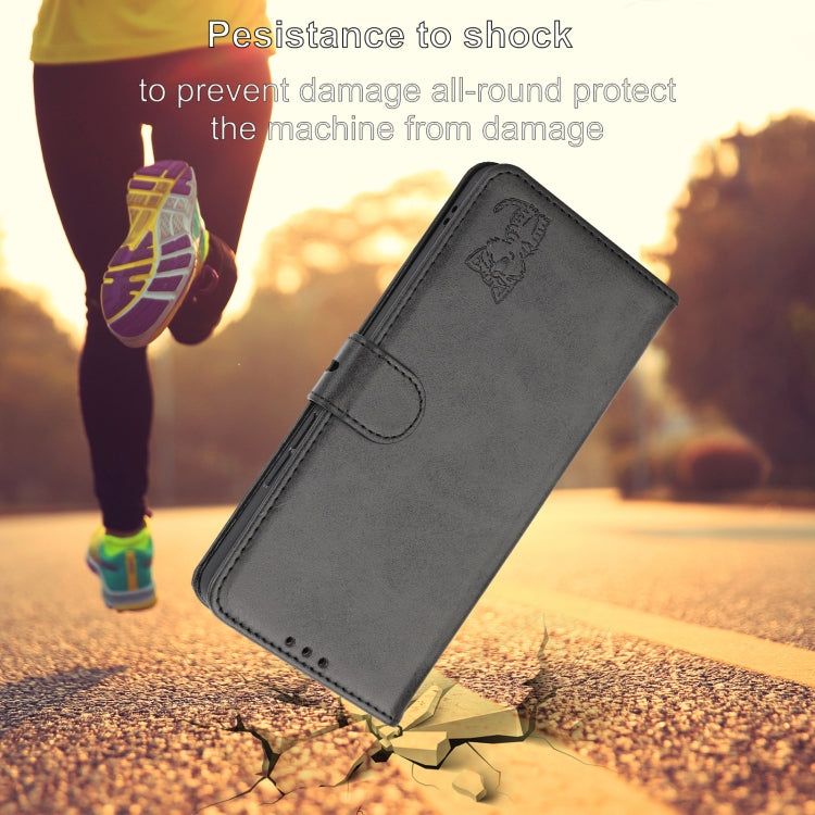 For iPhone 16 Embossed Happy Cat Pattern Flip Leather Phone Case(Black) by buy2fix