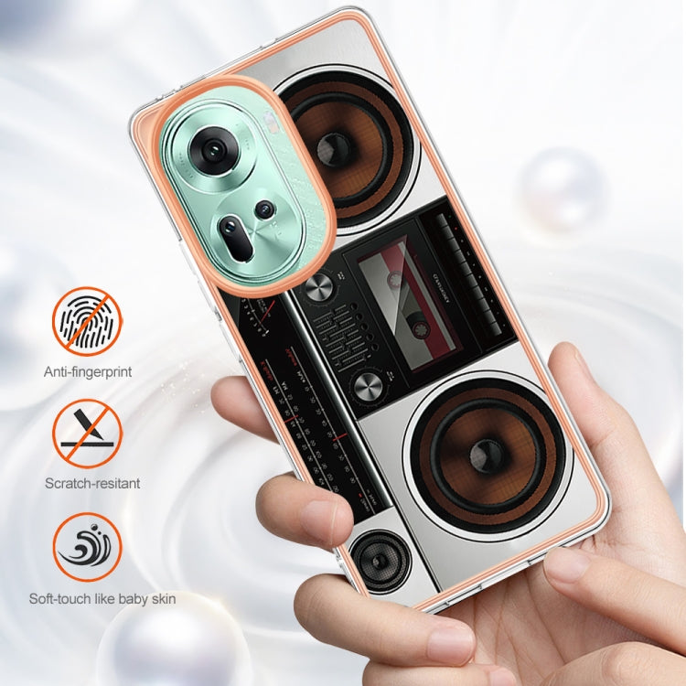 For OPPO Reno11 5G Global Electroplating Marble Dual-side IMD Phone Case(Retro Radio) by buy2fix