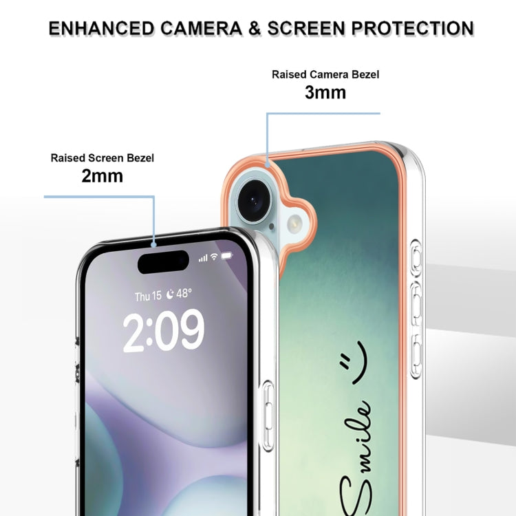 For iPhone 16 Plus Electroplating Marble Dual-side IMD Phone Case(Smile) by buy2fix