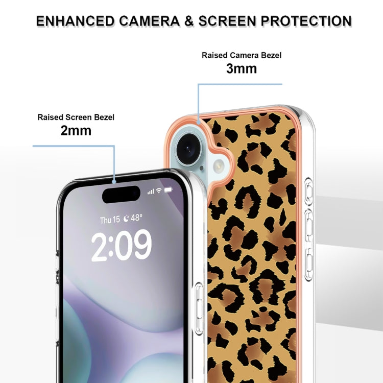 For iPhone 16 Plus Electroplating Marble Dual-side IMD Phone Case(Leopard Print) by buy2fix