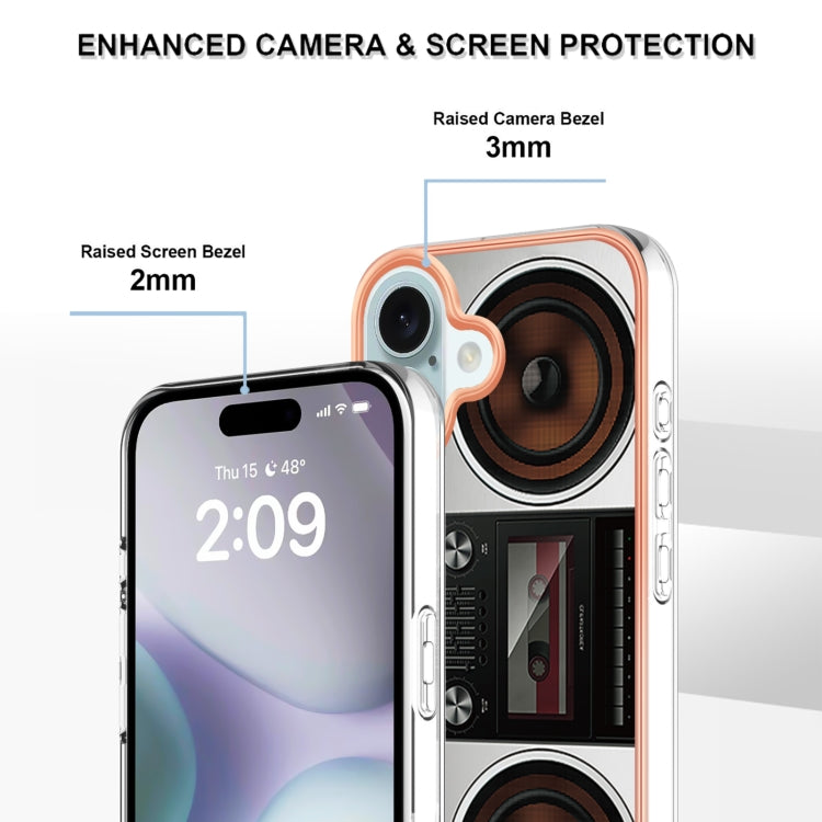 For iPhone 16 Plus Electroplating Marble Dual-side IMD Phone Case(Retro Radio) by buy2fix