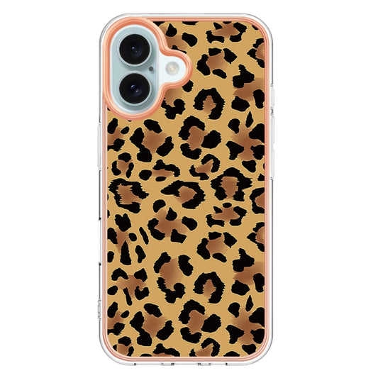 For iPhone 16 Electroplating Marble Dual-side IMD Phone Case(Leopard Print) by buy2fix