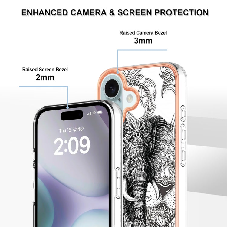For iPhone 16 Electroplating Marble Dual-side IMD Phone Case(Totem Elephant) by buy2fix