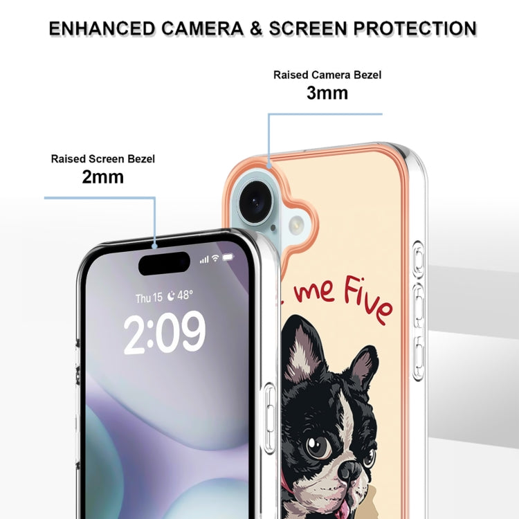 For iPhone 16 Electroplating Marble Dual-side IMD Phone Case(Lucky Dog) by buy2fix