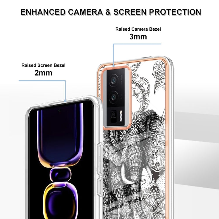 For Xiaomi Poco F5 Pro 5G / Redmi K60 Electroplating Marble Dual-side IMD Phone Case(Totem Elephant) by buy2fix