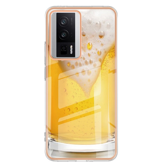 For Xiaomi Poco F5 Pro 5G / Redmi K60 Electroplating Marble Dual-side IMD Phone Case(Draft Beer) by buy2fix