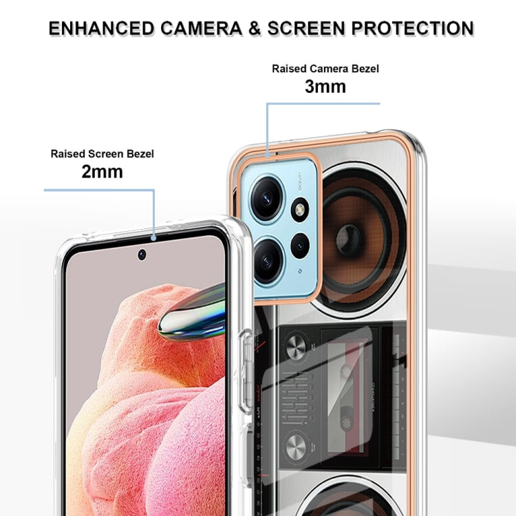 For Xiaomi Redmi Note 12 4G Electroplating Marble Dual-side IMD Phone Case(Retro Radio) by buy2fix