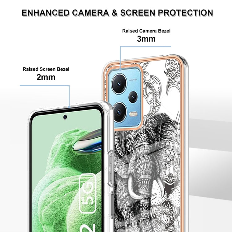 For Xiaomi Redmi Note 12 5G Global Electroplating Marble Dual-side IMD Phone Case(Totem Elephant) by buy2fix