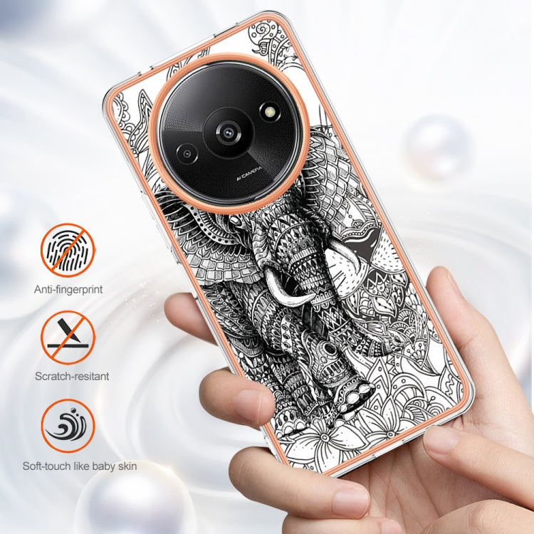 For Xiaomi Redmi A3 Electroplating Marble Dual-side IMD Phone Case(Totem Elephant) by buy2fix