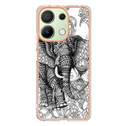 For Xiaomi Redmi Note 13 4G Global Electroplating Marble Dual-side IMD Phone Case(Totem Elephant) by buy2fix