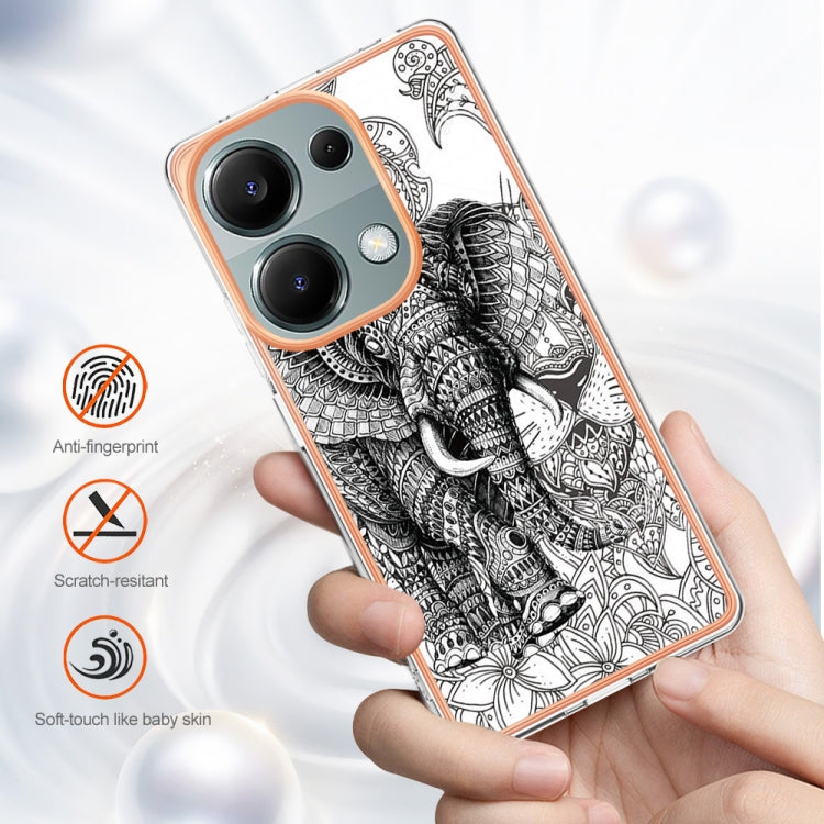 For Xiaomi Redmi Note 13 Pro 4G/Poco M6 Pro 4G Electroplating Marble Dual-side IMD Phone Case(Totem Elephant) by buy2fix