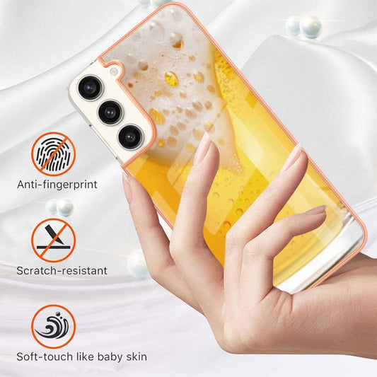 For Samsung Galaxy S22+ 5G Electroplating Marble Dual-side IMD Phone Case(Draft Beer) by buy2fix