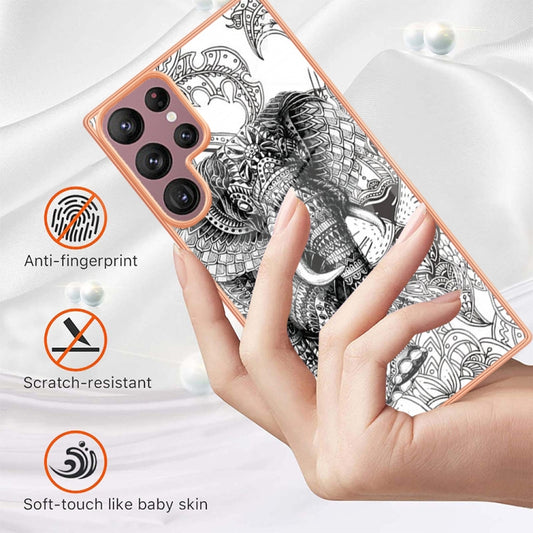 For Samsung Galaxy S22 Ultra 5G Electroplating Marble Dual-side IMD Phone Case(Totem Elephant) by buy2fix