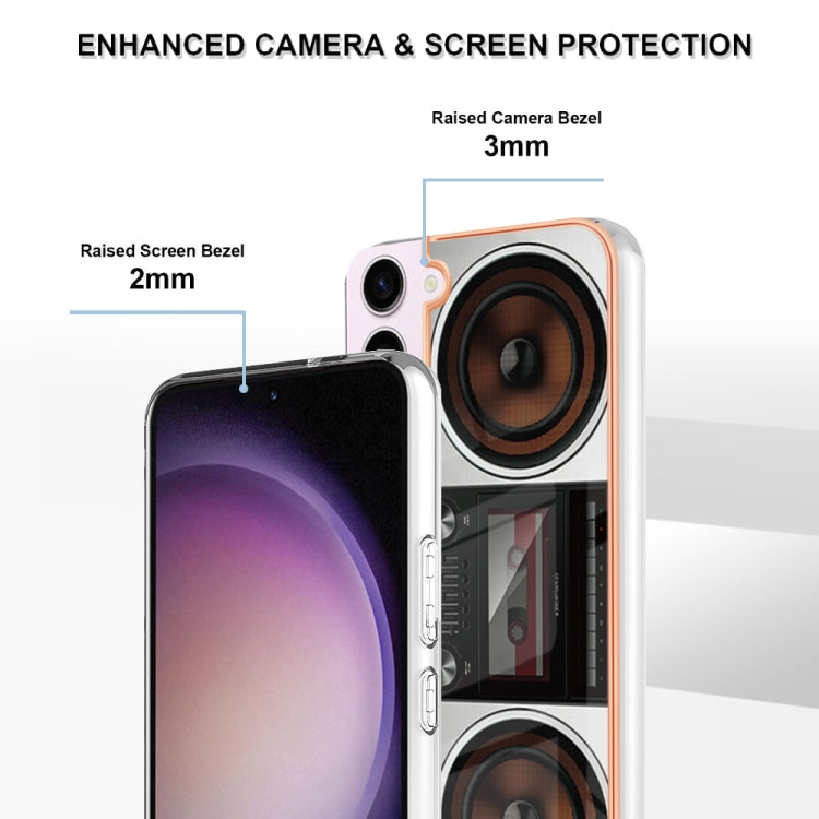 For Samsung Galaxy S23 5G Electroplating Marble Dual-side IMD Phone Case(Retro Radio) by buy2fix