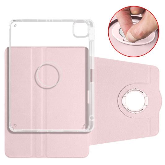 For iPad Air 13 2025 / 2024 Clear Acrylic 360 Rotation Detachable Leather Tablet Case(Pink) by buy2fix