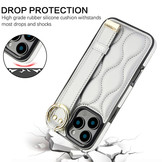 For iPhone 16 Pro Non-slip Full Coverage Ring PU Phone Case with Wristband(Silver) by buy2fix