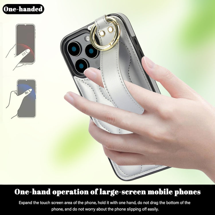 For iPhone 16 Pro Non-slip Full Coverage Ring PU Phone Case with Wristband(Silver) by buy2fix