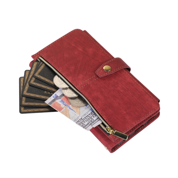 For Google Pixel 7 Dream 9-Card Wallet Zipper Bag Leather Phone Case(Red) by buy2fix