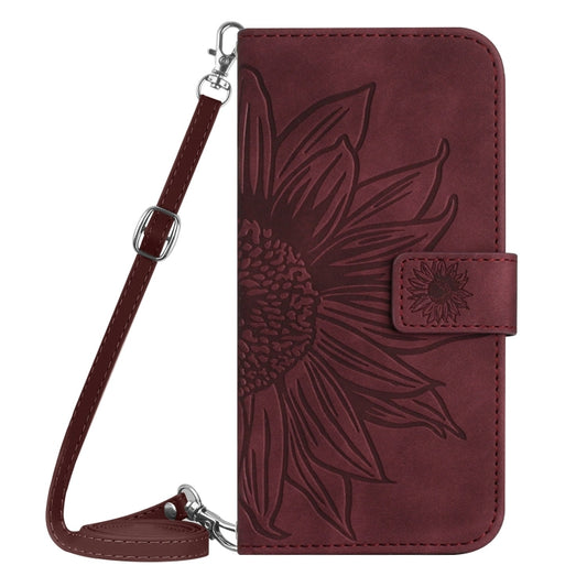 For Samsung Galaxy S24+ 5G Skin Feel Sun Flower Embossed Flip Leather Phone Case with Lanyard(Wine Red) by buy2fix