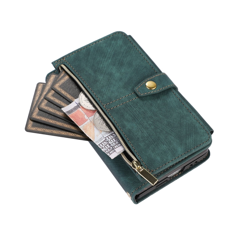 For Google Pixel Fold Dream 9-Card Wallet Zipper Bag Leather Phone Case(Green) by buy2fix