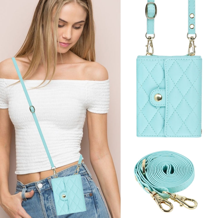 For Samsung Galaxy Z Flip7 FE / Flip6 Rhombic Texture Card Bag PU Phone Case with Long Lanyard(Mint Green) - Galaxy Z Flip6 5G Cases by buy2fix | Online Shopping UK | buy2fix