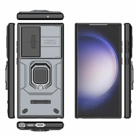 For Samsung Galaxy S23 Ultra 5G Sliding Camshield TPU + PC Shockproof Phone Case with Holder(Grey) by buy2fix