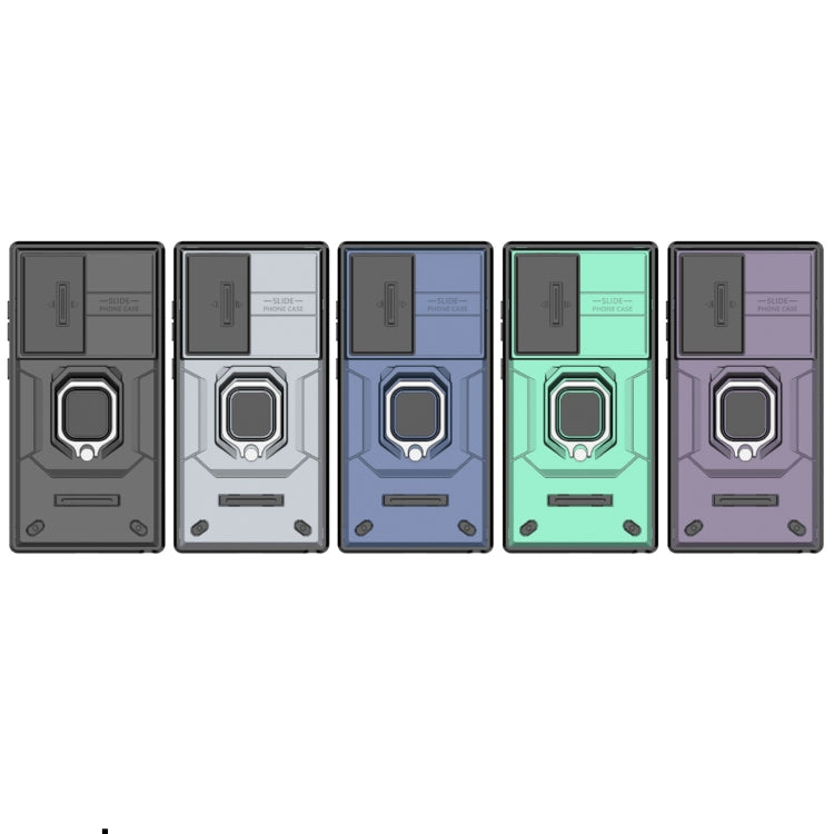 For Samsung Galaxy S24 Ultra 5G Sliding Camshield TPU + PC Shockproof Phone Case with Holder(Green) by buy2fix