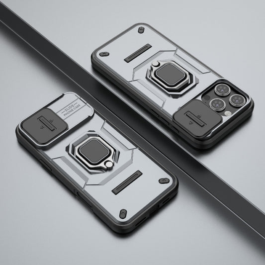 For iPhone 16 Pro Max Sliding Camshield TPU + PC Shockproof Phone Case with Holder(Grey) by buy2fix