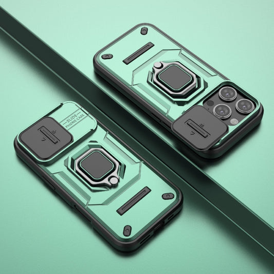 For iPhone 16 Pro Sliding Camshield TPU + PC Shockproof Phone Case with Holder(Green) by buy2fix