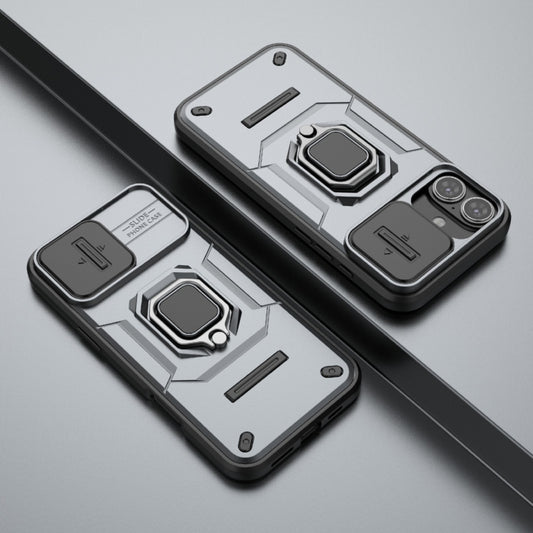 For iPhone 16 Plus Sliding Camshield TPU + PC Shockproof Phone Case with Holder(Grey) by buy2fix