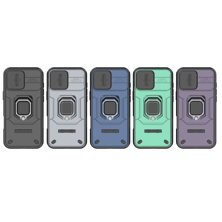 For iPhone 16 Plus Sliding Camshield TPU + PC Shockproof Phone Case with Holder(Green) by buy2fix