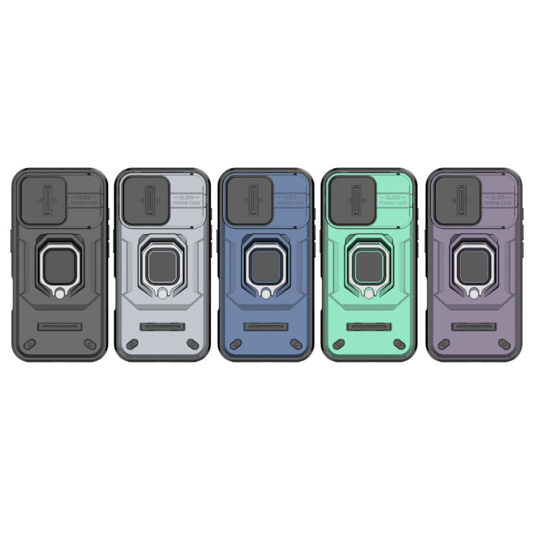 For iPhone 16 Sliding Camshield TPU + PC Shockproof Phone Case with Holder(Blue) by buy2fix