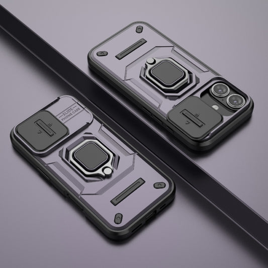 For iPhone 16 Sliding Camshield TPU + PC Shockproof Phone Case with Holder(Purple) by buy2fix