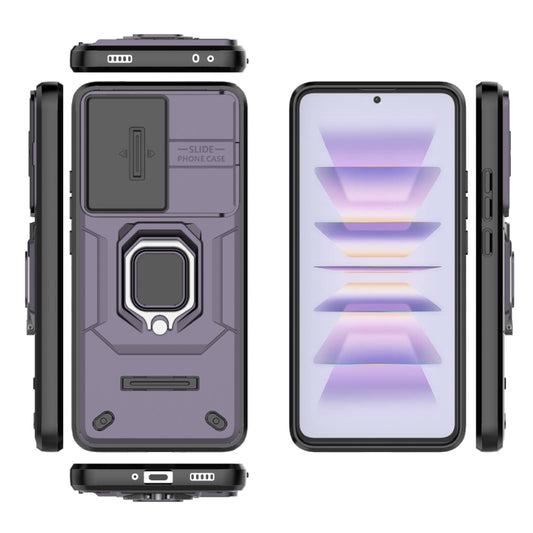 For Xiaomi Redmi K60 5G Sliding Camshield TPU + PC Shockproof Phone Case with Holder(Purple) by buy2fix