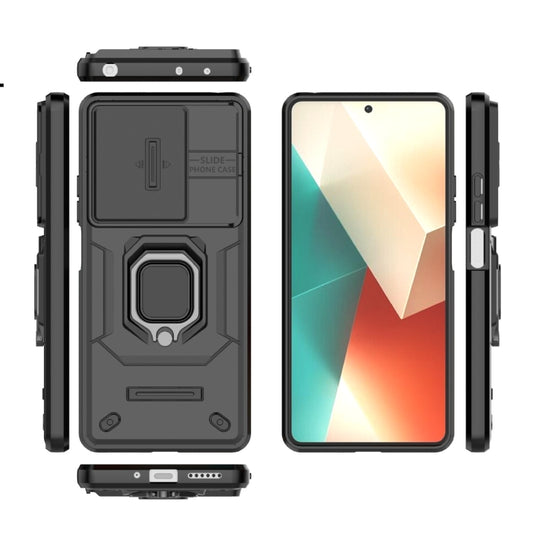 For Xiaomi Redmi Note 13 5G Sliding Camshield TPU + PC Shockproof Phone Case with Holder(Black) by buy2fix