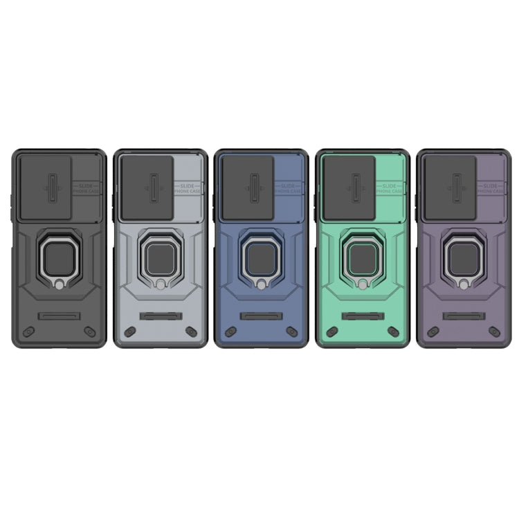 For Xiaomi Redmi Note 13 5G Sliding Camshield TPU + PC Shockproof Phone Case with Holder(Grey) by buy2fix