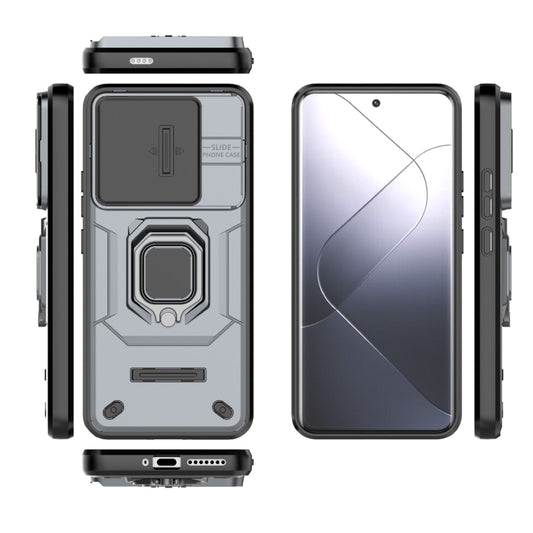 For Xiaomi 14 Pro 5G Sliding Camshield TPU + PC Shockproof Phone Case with Holder(Grey) by buy2fix