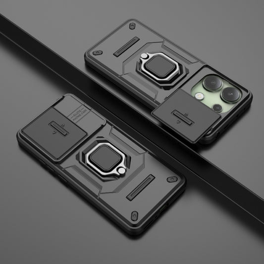 For Xiaomi Redmi Note 13 4G Global Sliding Camshield TPU + PC Shockproof Phone Case with Holder(Black) by buy2fix