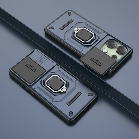 For Xiaomi Redmi Note 13 4G Global Sliding Camshield TPU + PC Shockproof Phone Case with Holder(Blue) by buy2fix