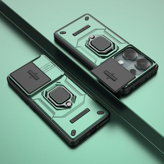 For Xiaomi Redmi Note 13 Pro 4G Global Sliding Camshield TPU + PC Shockproof Phone Case with Holder(Green) by buy2fix