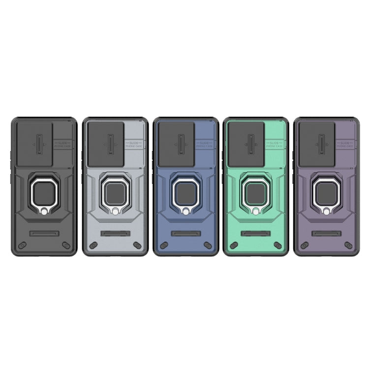 For Xiaomi Redmi Turbo 3 5G Sliding Camshield TPU + PC Shockproof Phone Case with Holder(Purple) by buy2fix