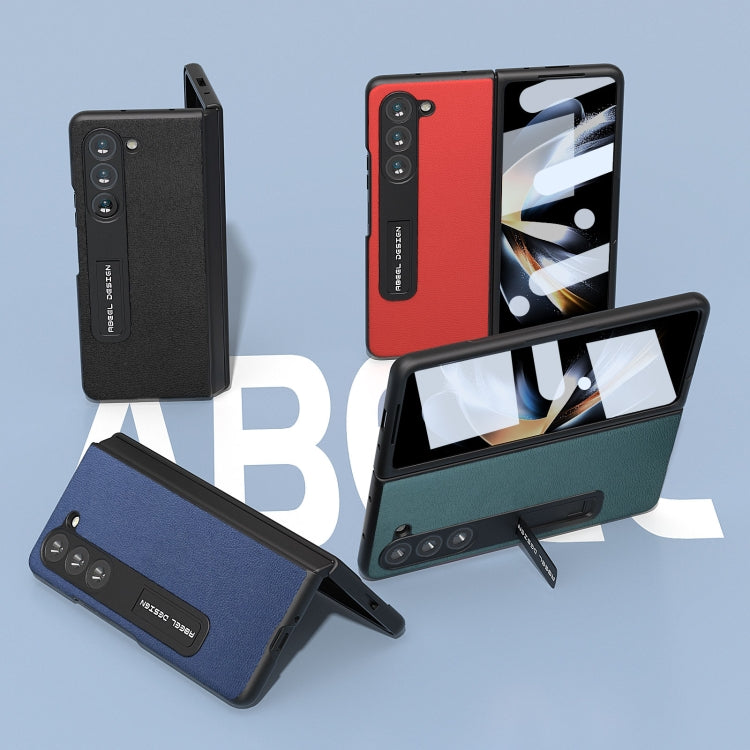 For Samsung Galaxy Z Fold5 Integrated Genuine Leather Luolai Series Phone Case with Holder(Red) - Galaxy Z Fold5 Cases by buy2fix | Online Shopping UK | buy2fix