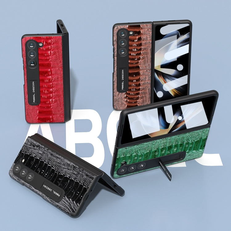 For Samsung Galaxy Z Fold5 Integrated Genuine Leather Weilai Series Phone Case with Holder(Black) - Galaxy Z Fold5 Cases by buy2fix | Online Shopping UK | buy2fix