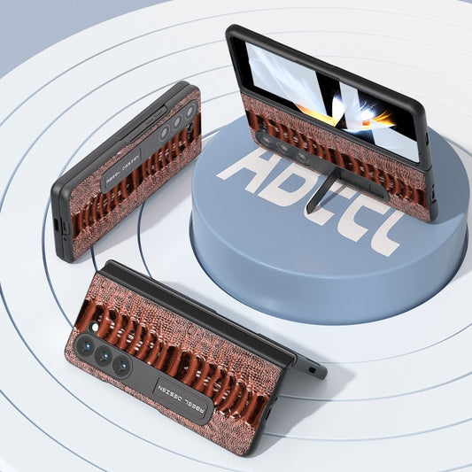 For Samsung Galaxy Z Fold5 Integrated Genuine Leather Weilai Series Phone Case with Holder(Coffee) - Galaxy Z Fold5 Cases by buy2fix | Online Shopping UK | buy2fix