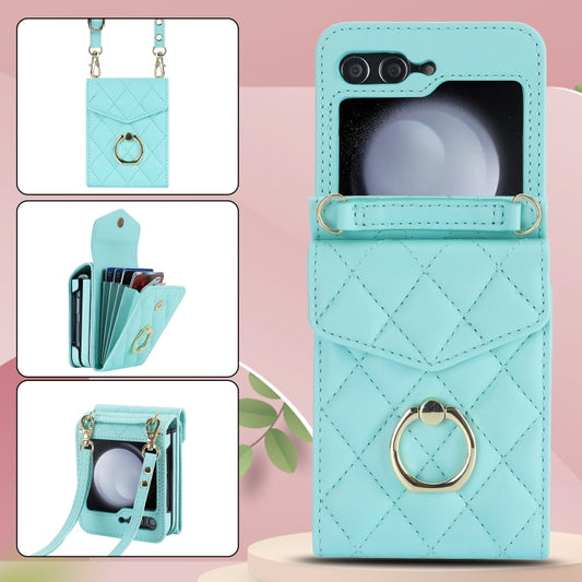 For Samsung Galaxy Z Flip6 / Flip7 FE Diamond Lattice RFID Card Slot Phone Case with Ring Holder(Green) - Galaxy Z Flip6 5G Cases by buy2fix | Online Shopping UK | buy2fix