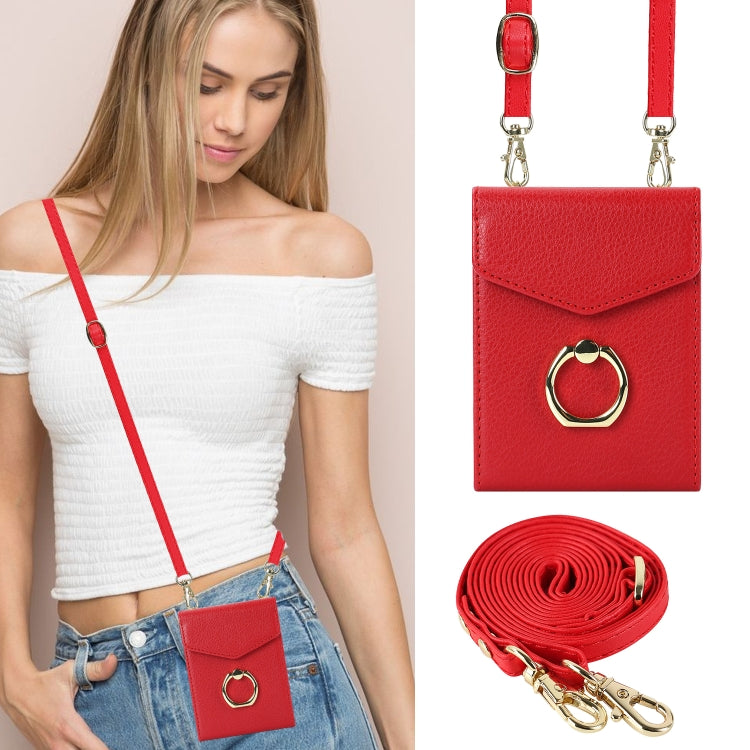 For Samsung Galaxy Z Flip5 Litchi Texture RFID Card Slot Phone Case with Ring Holder(Red) - Galaxy Z Flip5 Cases by buy2fix | Online Shopping UK | buy2fix