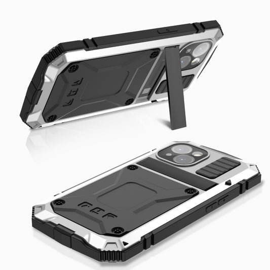 For iPhone 15 Plus R-JUST Shockproof Life Waterproof Dust-proof Metal + Silicone Phone Case with Holder(Silver) by R-JUST
