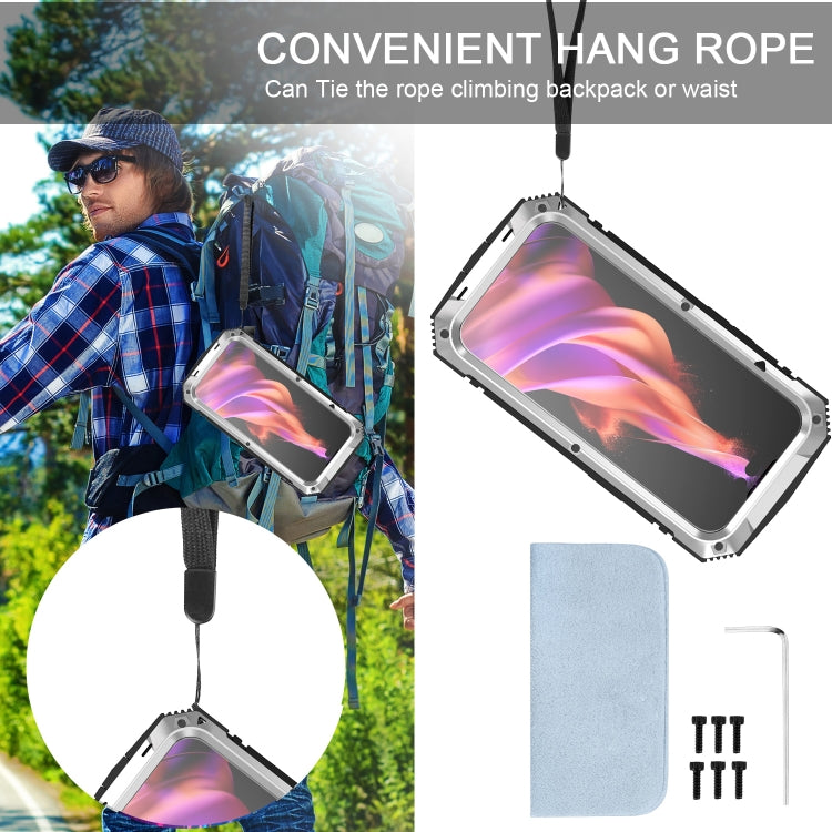 For iPhone 15 Plus R-JUST Shockproof Life Waterproof Dust-proof Metal + Silicone Phone Case with Holder(Silver) by R-JUST